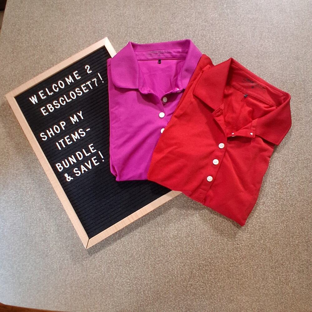 Lot of 2 Nike Golf Women's Polo Shirts Red Pink Dri-Fit Short Sleeve Size S